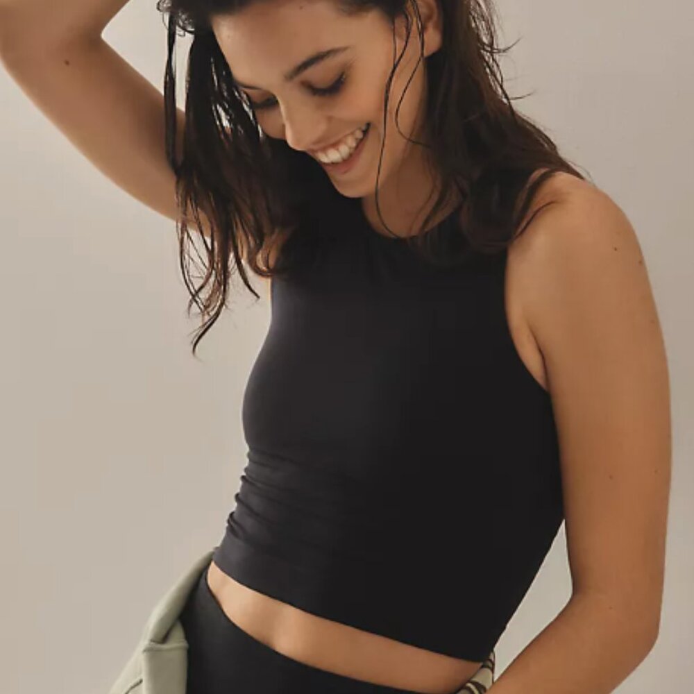 Anthropologie Renna Seamless High-Neck Tank Top Black